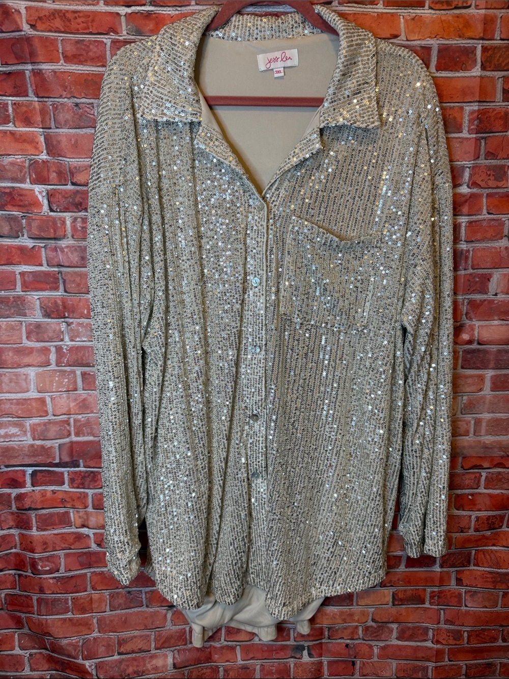 Jess Lea Metallic Sequin Button-Down Shirt in Gold